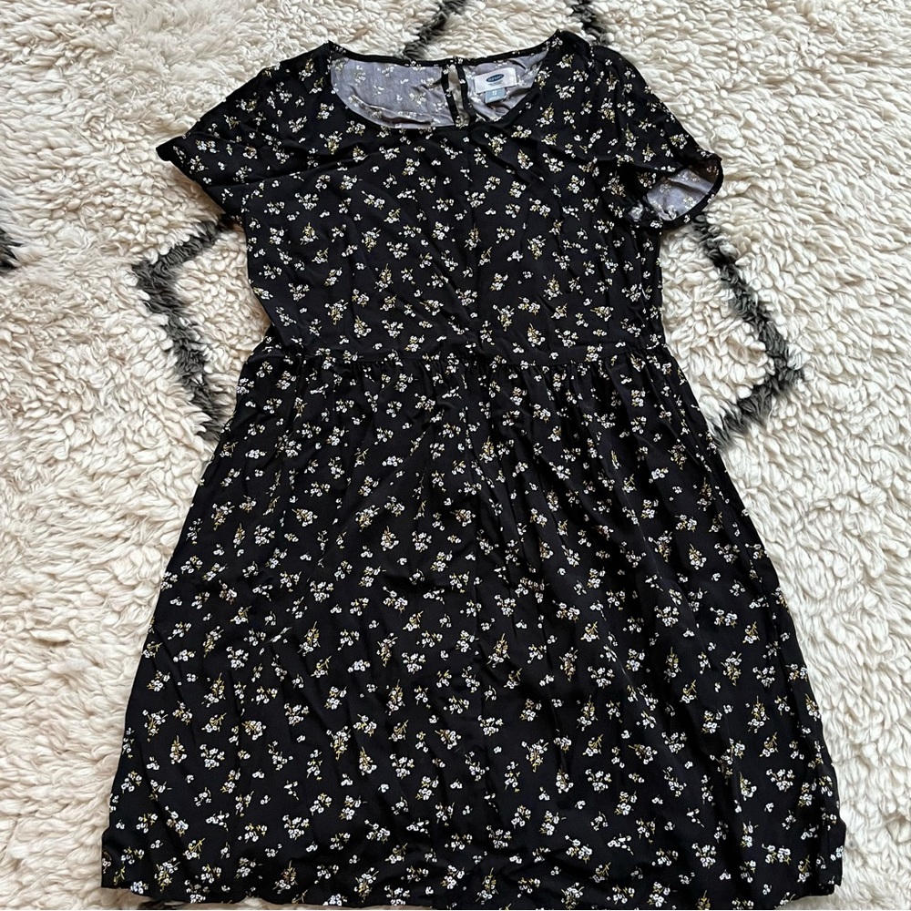 Old Navy Babydoll Mini Dress – Black Floral – XS